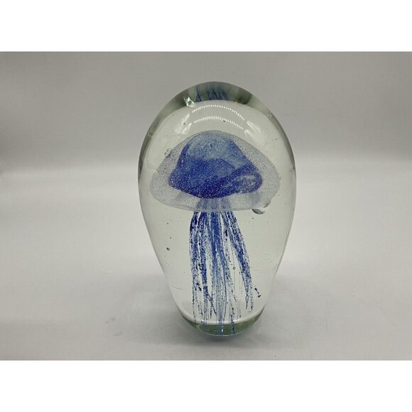Art Glass Mouth Blown Sapphire Jellyfish Handmade 6"High Paperweight Collectible - Picture 10 of 16